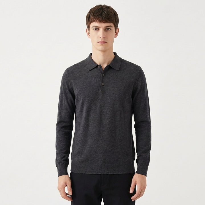 Men's Slim Fit Textured Knit Long Sleeve Ribbed Polo Top