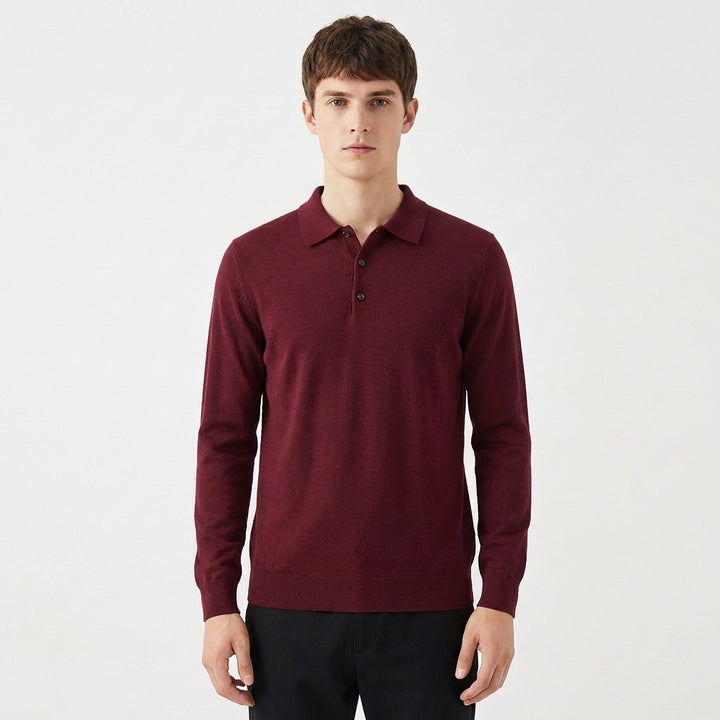 Men's Slim Fit Textured Knit Long Sleeve Ribbed Polo Top