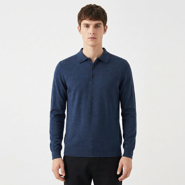 Men's Slim Fit Textured Knit Long Sleeve Ribbed Polo Top