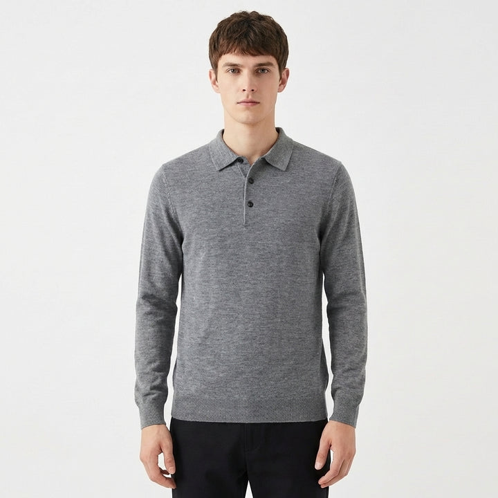 Men's Slim Fit Textured Knit Long Sleeve Ribbed Polo Top