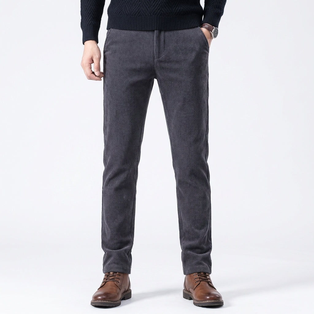Men's Slim Fit Stretch Corduroy Straight Leg Winter Trousers