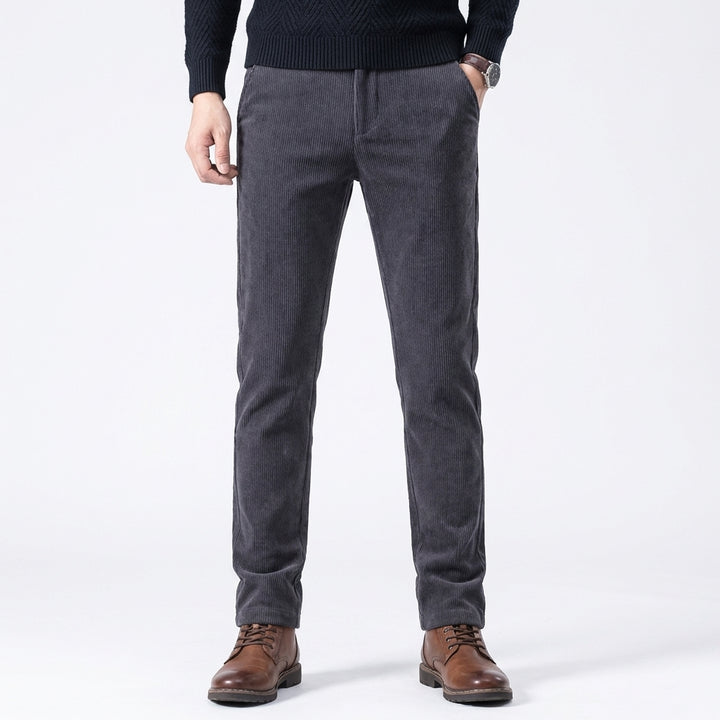 Men's Slim Fit Stretch Corduroy Straight Leg Winter Trousers