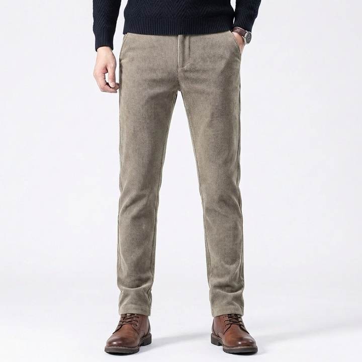 Men's Slim Fit Stretch Corduroy Straight Leg Winter Trousers