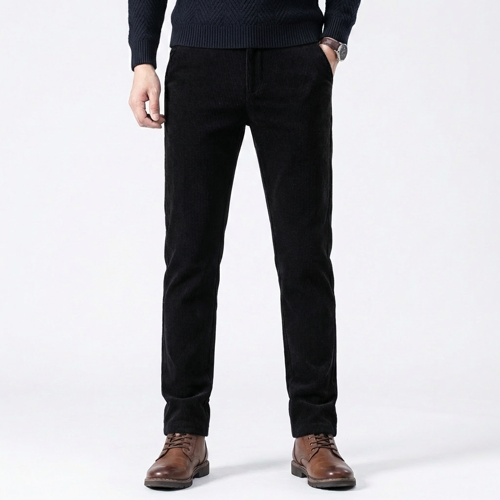 Men's Slim Fit Stretch Corduroy Straight Leg Winter Trousers