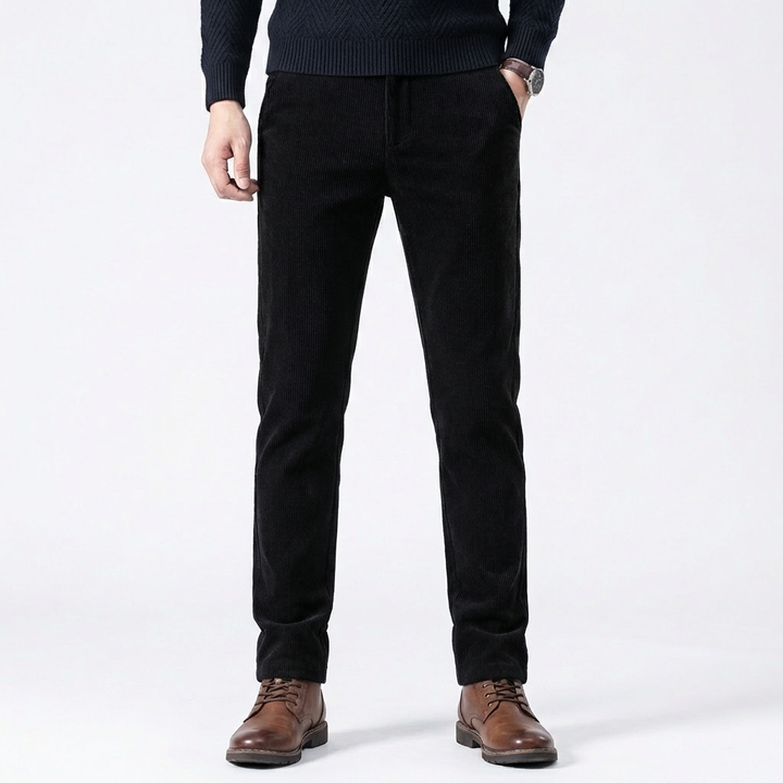 Men's Slim Fit Stretch Corduroy Straight Leg Winter Trousers