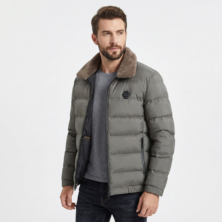 Men’s Slim Fit Puffer Jacket with Faux Fur Collar