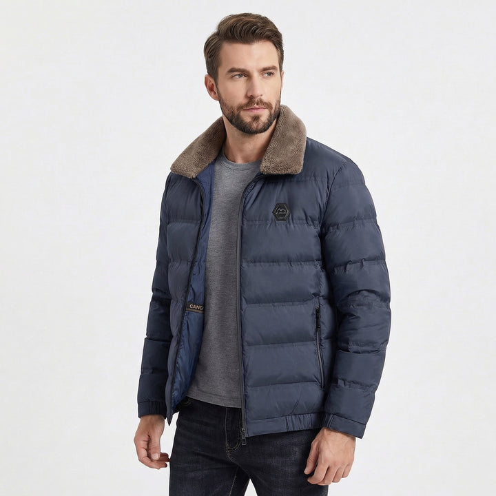 Men’s Slim Fit Puffer Jacket with Faux Fur Collar