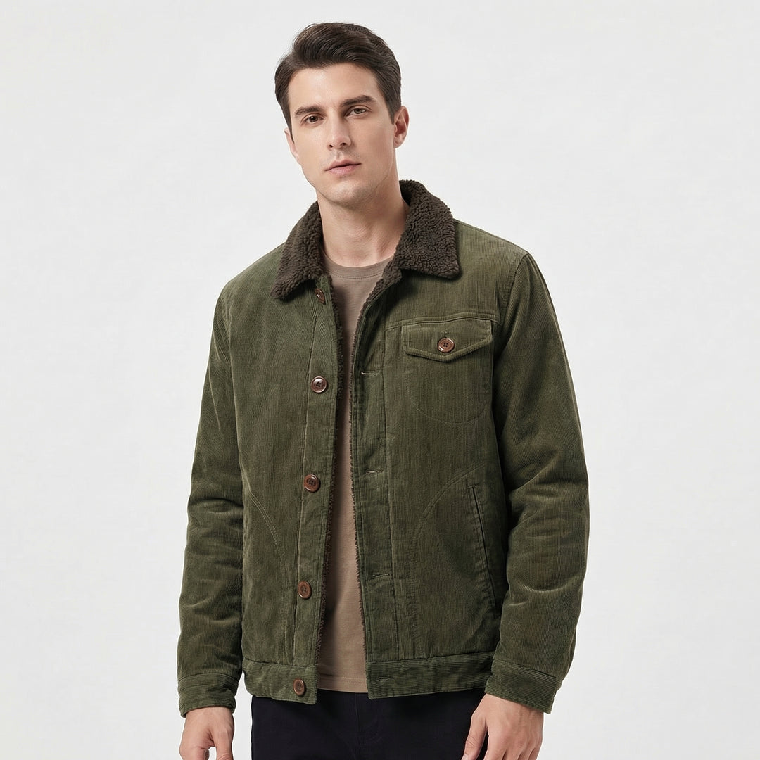 Men's Sherpa-Lined Fur Collar Corduroy Jacket