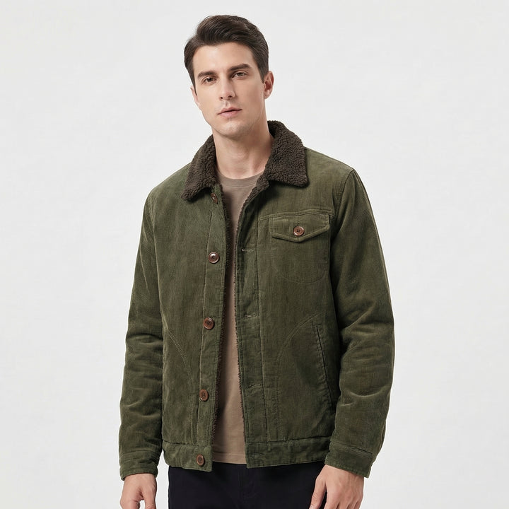Men's Sherpa-Lined Fur Collar Corduroy Jacket