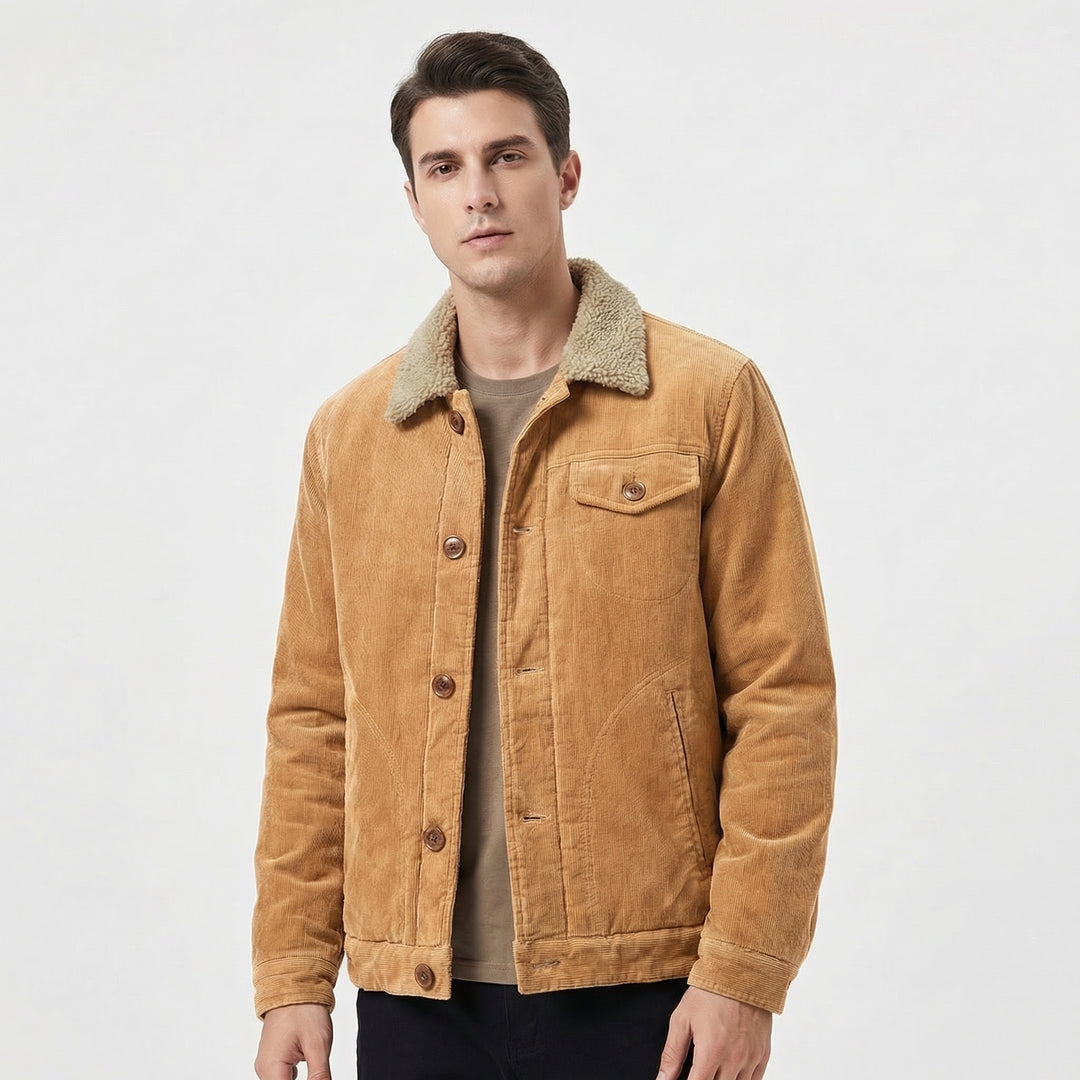 Men's Sherpa-Lined Fur Collar Corduroy Jacket