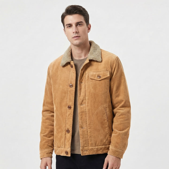 Men's Sherpa-Lined Fur Collar Corduroy Jacket