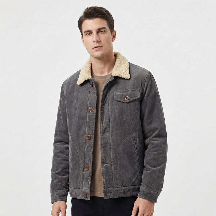 Men's Sherpa-Lined Fur Collar Corduroy Jacket