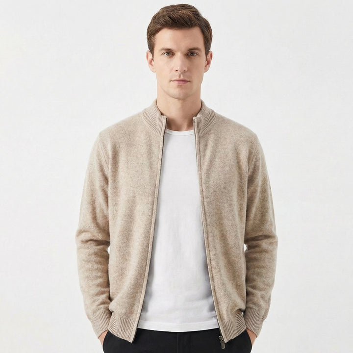 Men's Premium Wool-Blend Slim Fit Full-Zip Mock Neck Cardigan