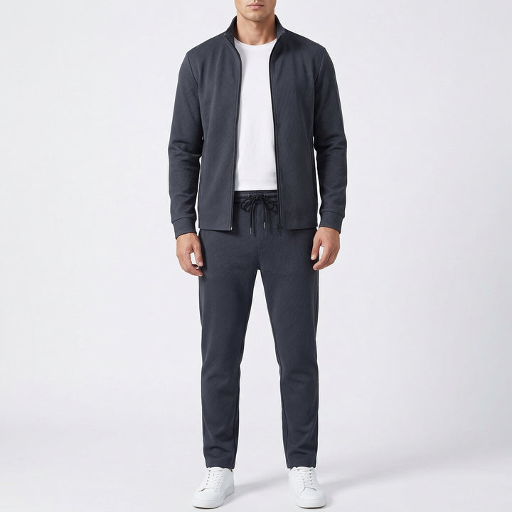 Men's Textured Slim Fit Full Zip Tracksuit & Joggers Set