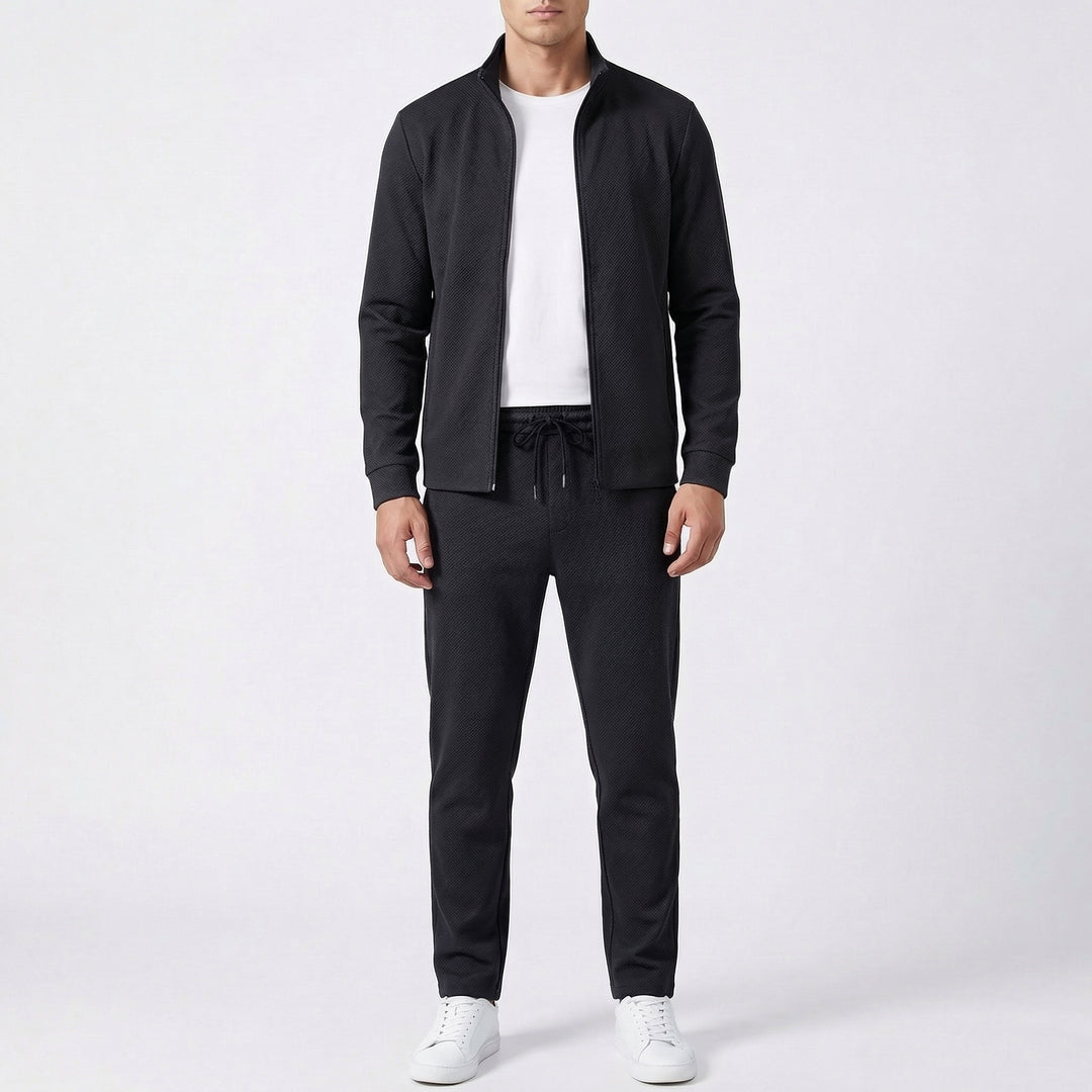 Men's Textured Slim Fit Full Zip Tracksuit & Joggers Set