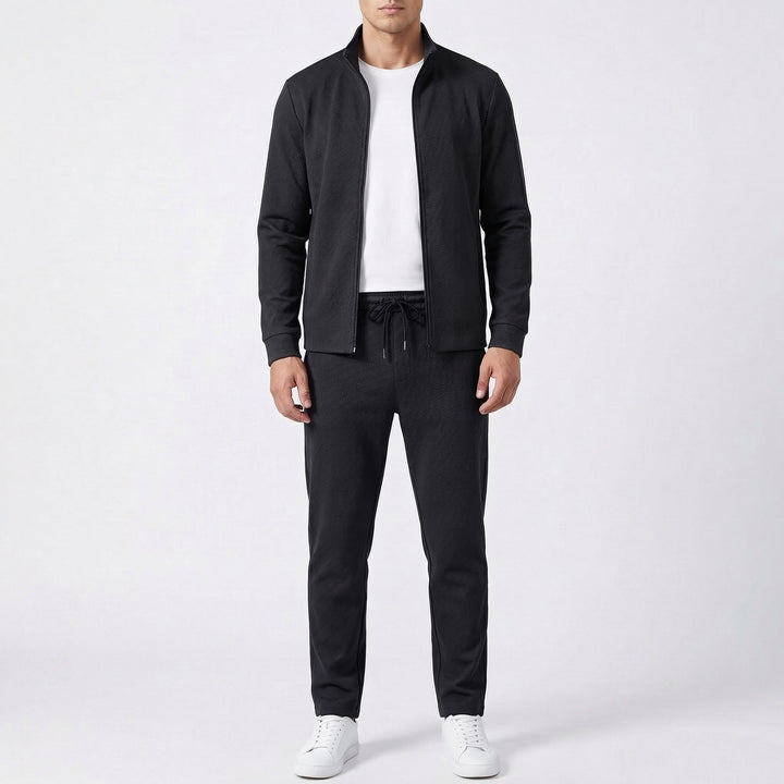 Men's Textured Slim Fit Full Zip Tracksuit & Joggers Set