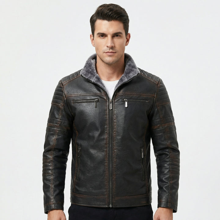 Fur Lined Faux Leather Motorcycle Jacket