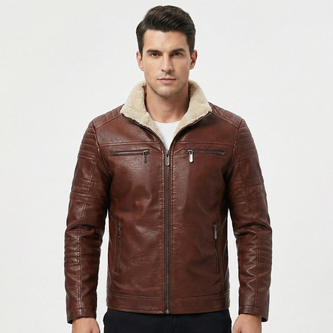 Fur Lined Faux Leather Motorcycle Jacket
