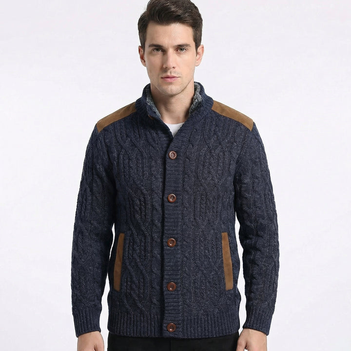 Fleece Lined Button-Up Cardigan with Suede Detail