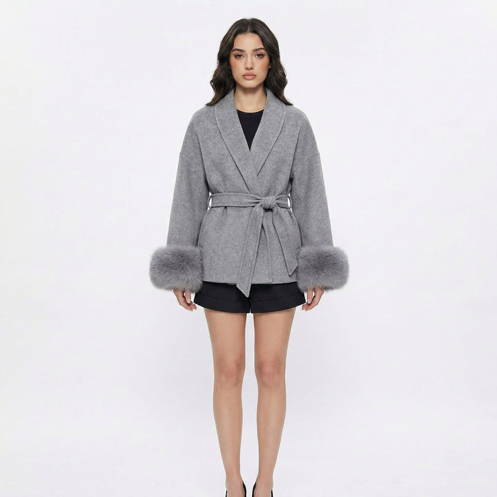 Women's Wrap Coats – Belted Jacket with Faux Fur Cuff Detail