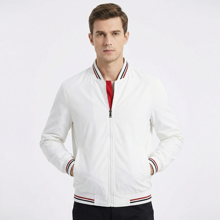 Men's Bomber Jacket – Classic Varsity Stripe Zip-Up Bomber Jacket