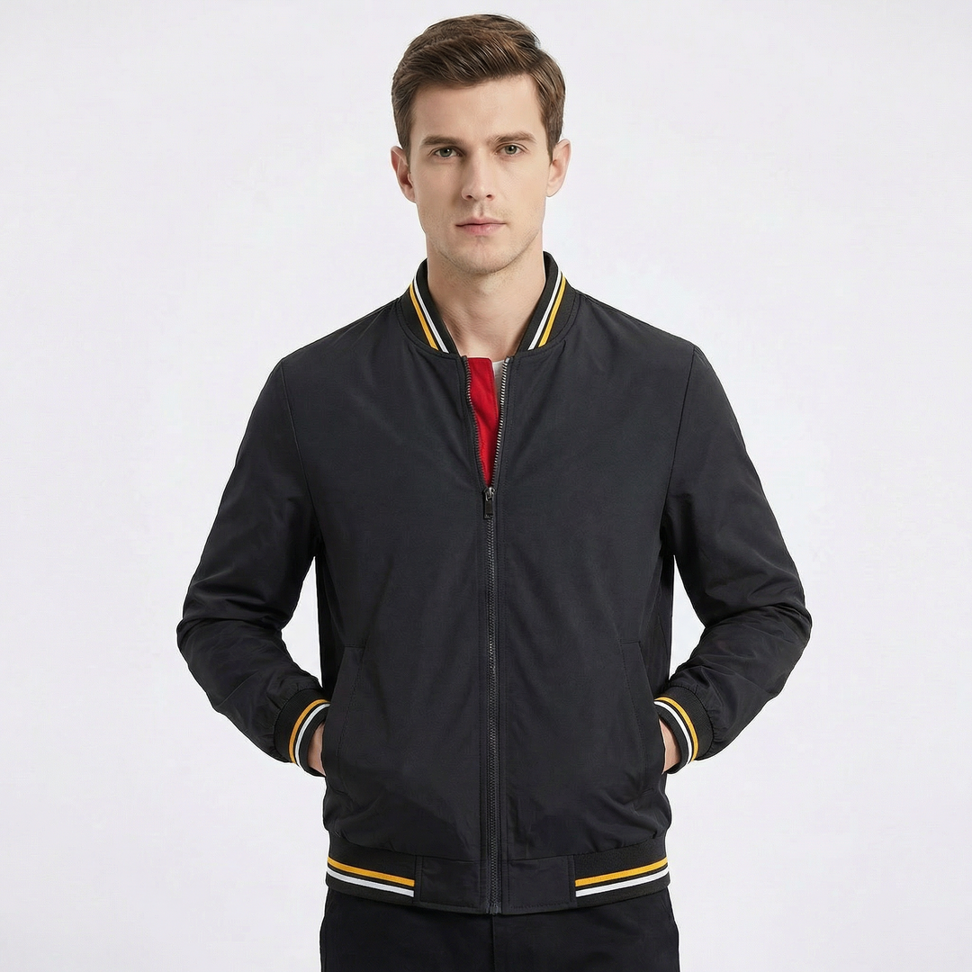 Men's Bomber Jacket – Classic Varsity Stripe Zip-Up Bomber Jacket