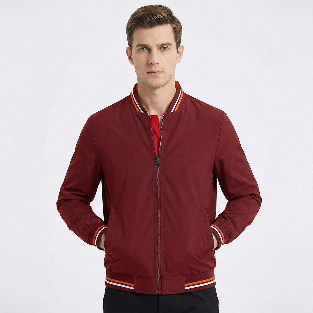 Men's Bomber Jacket – Classic Varsity Stripe Zip-Up Bomber Jacket