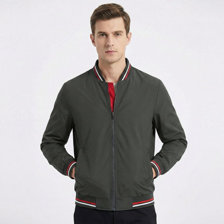 Men's Bomber Jacket – Classic Varsity Stripe Zip-Up Bomber Jacket