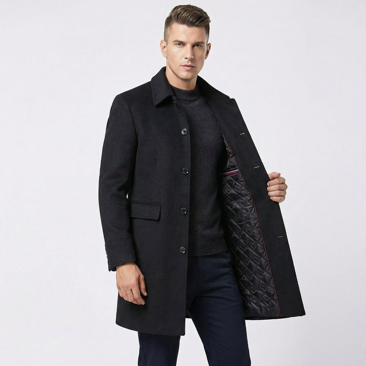 Men's Overcoat – Quilted Lined Wool Blend Single-Breasted Coat