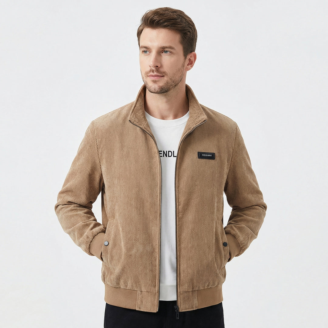 Men's Bomber Jacket – Corduroy Zip-Up Harrington Jacket