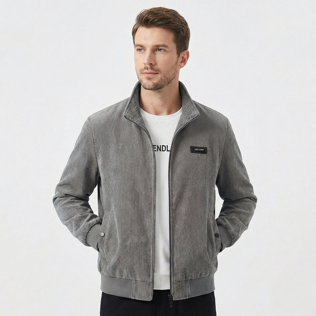 Men's Bomber Jacket – Corduroy Zip-Up Harrington Jacket