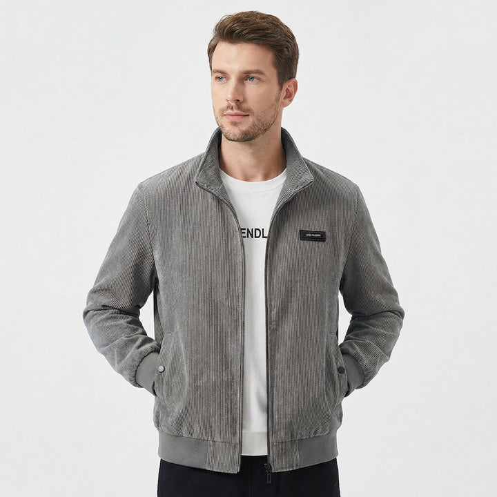Men's Bomber Jacket – Corduroy Zip-Up Harrington Jacket