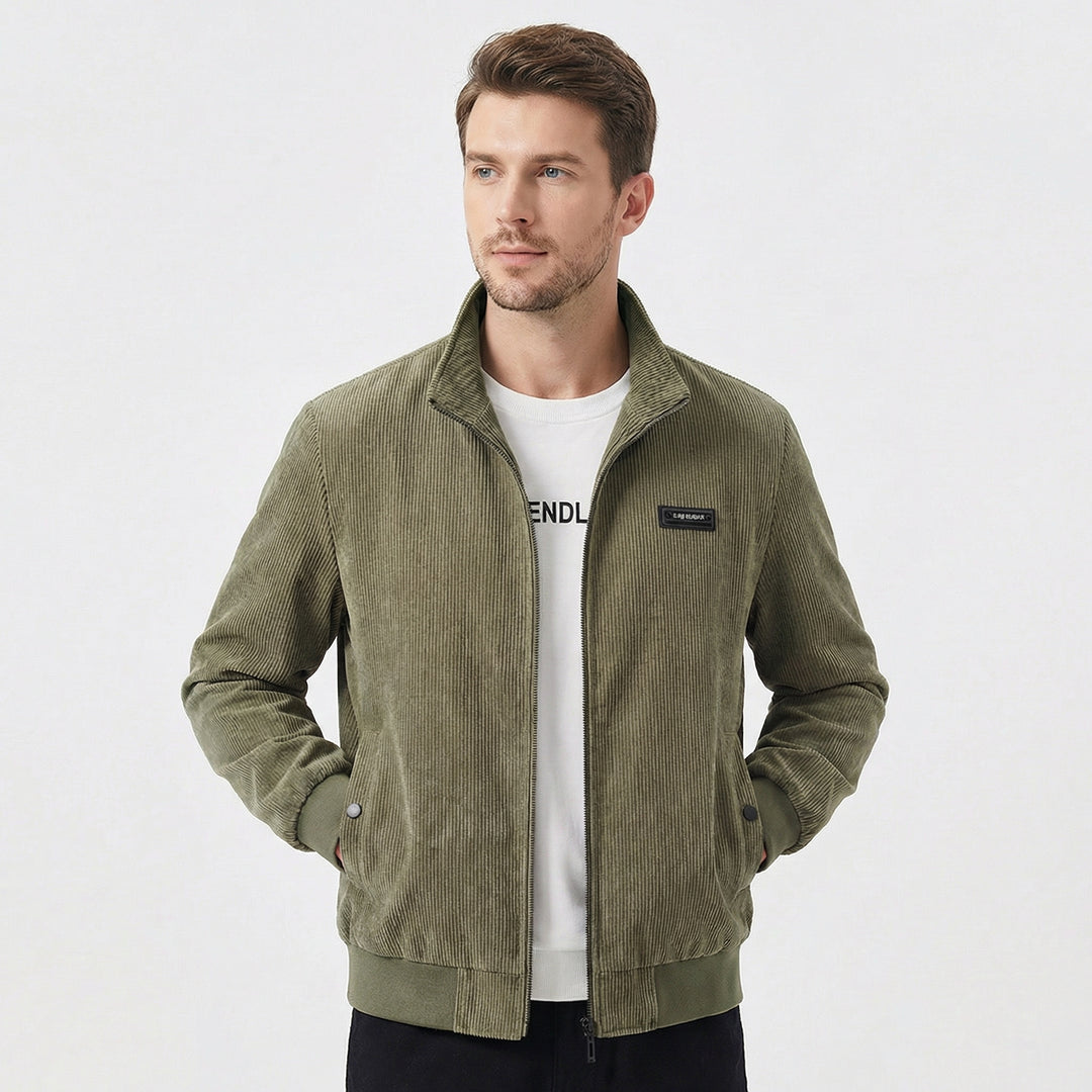 Men's Bomber Jacket – Corduroy Zip-Up Harrington Jacket