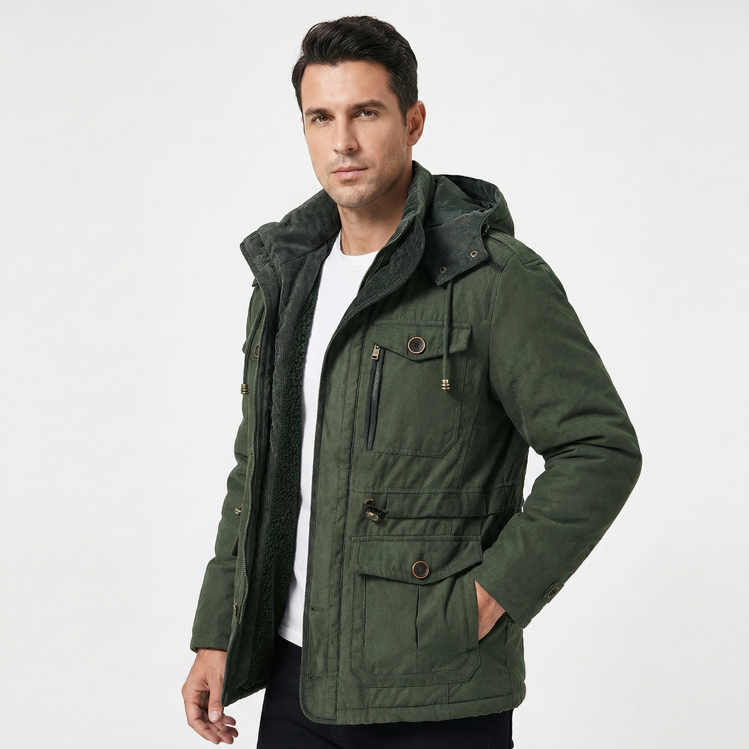 Men's Water Resistant Fleece Lined Hooded Winter Jacket