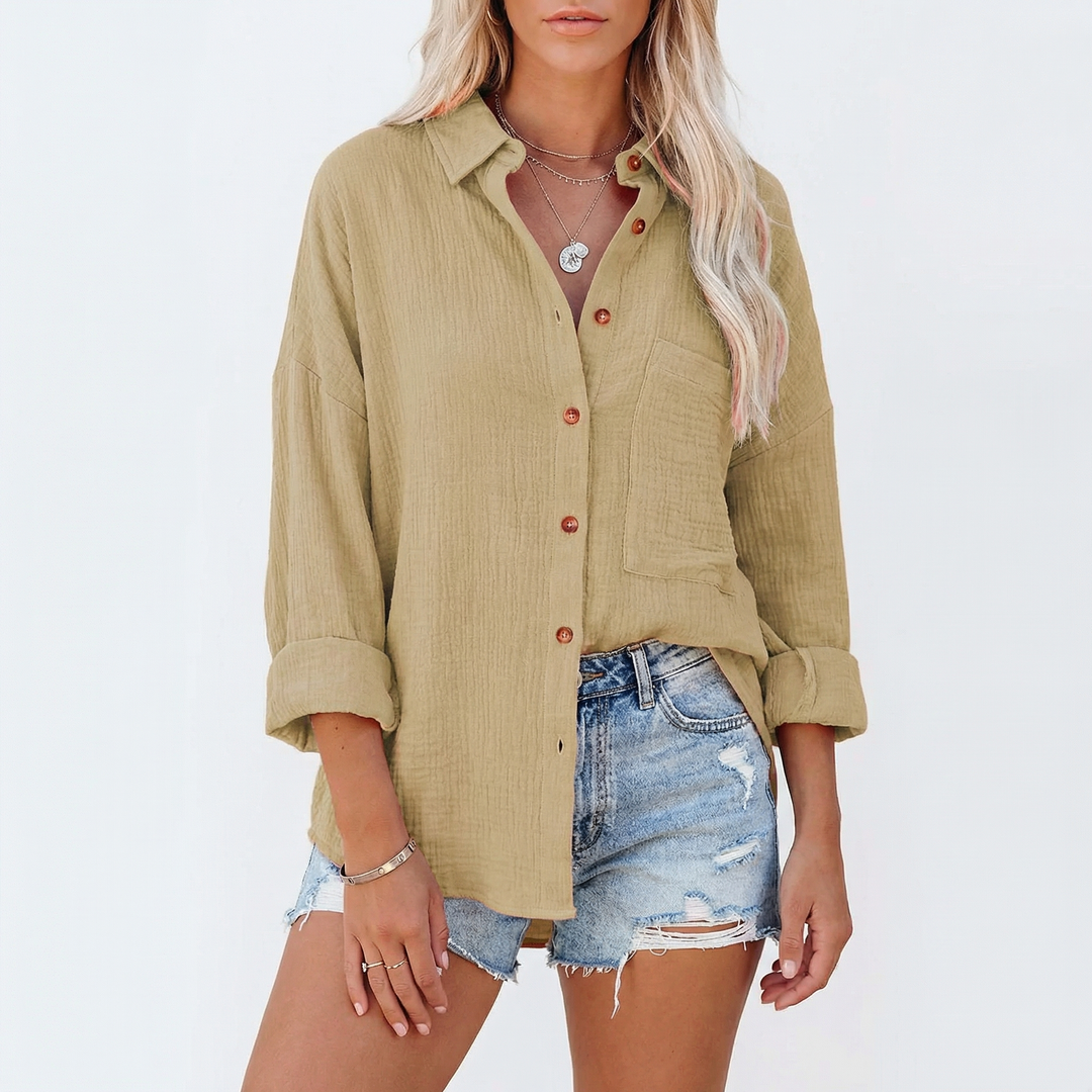 Oversized Button Down Shirt Women - Relaxed Fit Linen Cotton Summer Blouse