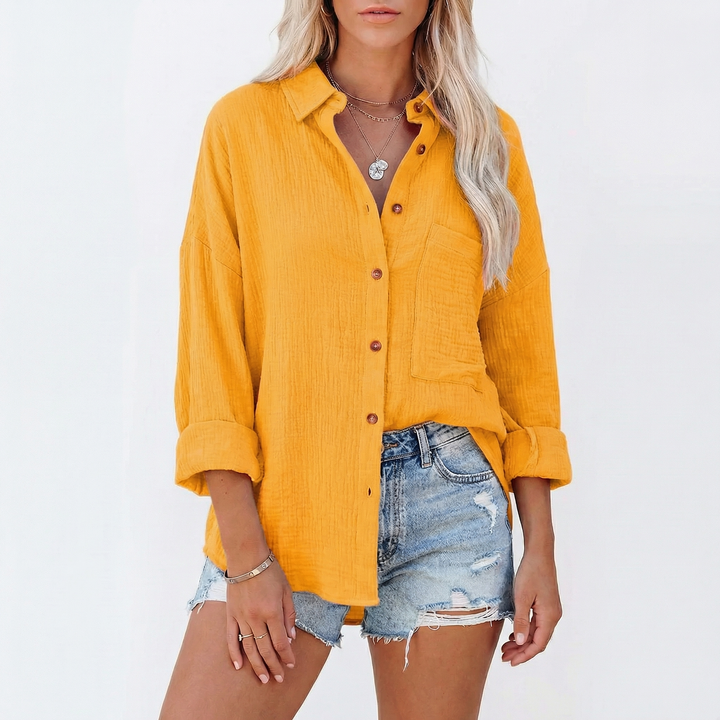 Oversized Button Down Shirt Women - Relaxed Fit Linen Cotton Summer Blouse