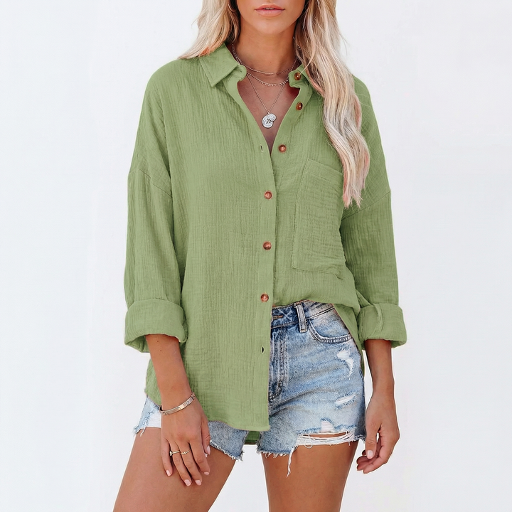 Oversized Button Down Shirt Women - Relaxed Fit Linen Cotton Summer Blouse