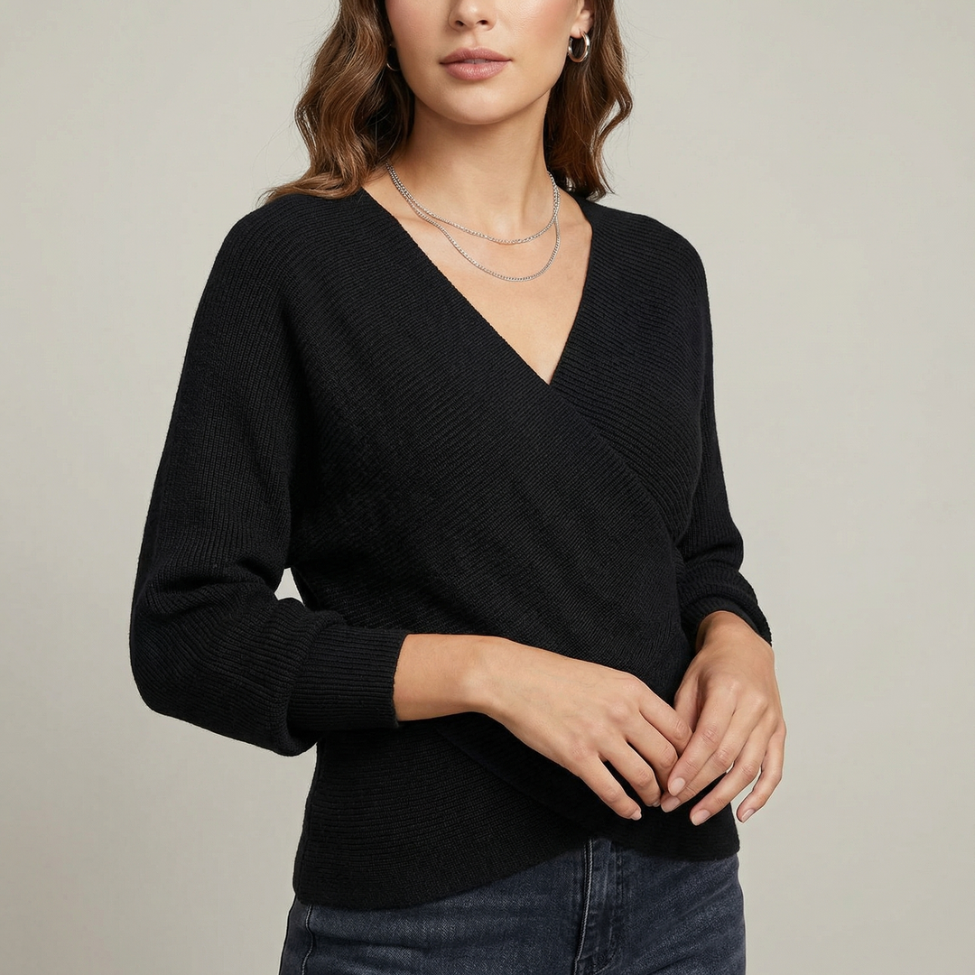 Women's V-Neck Crossover Knit Sweater | Casual Everyday Pullover