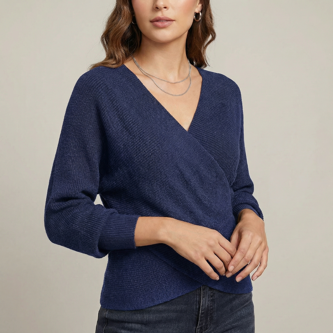 Women's V-Neck Crossover Knit Sweater | Casual Everyday Pullover