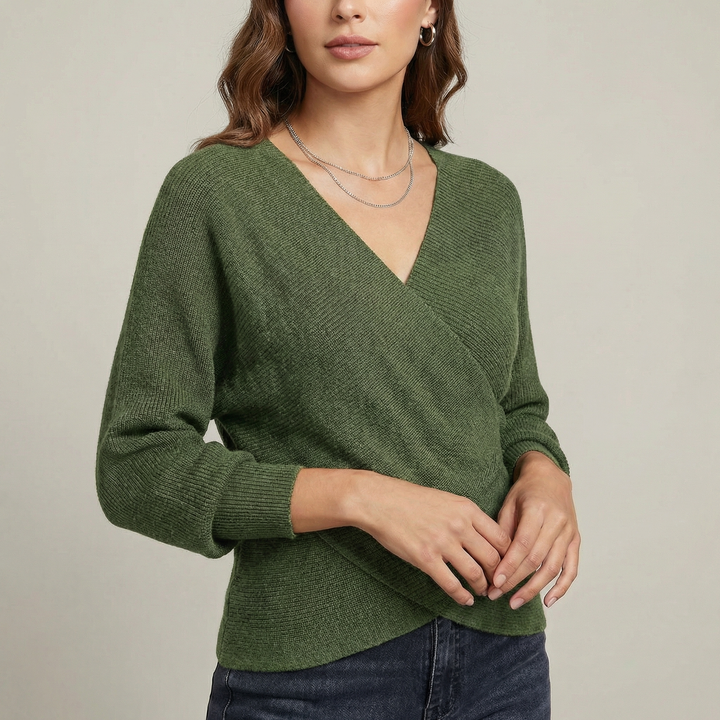 Women's V-Neck Crossover Knit Sweater | Casual Everyday Pullover