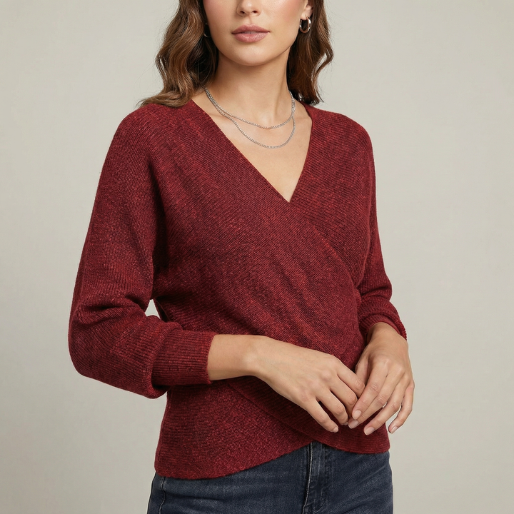 Women's V-Neck Crossover Knit Sweater | Casual Everyday Pullover