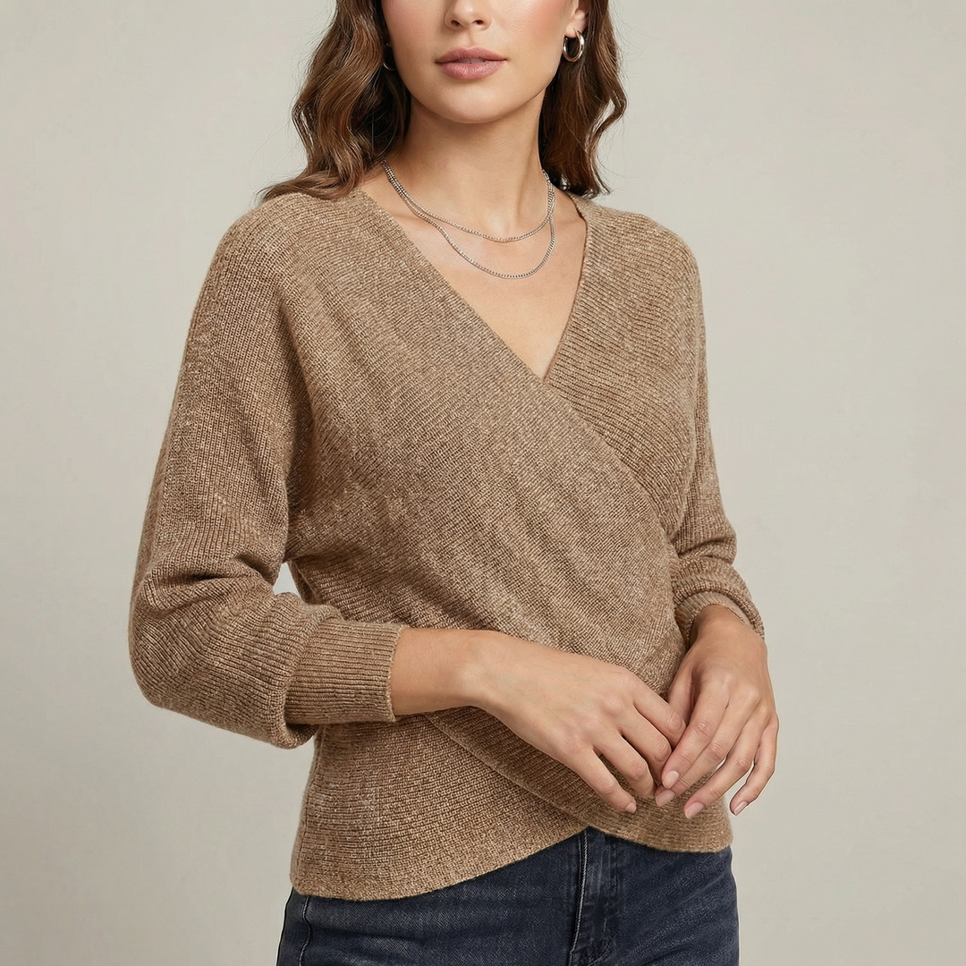 Women's V-Neck Crossover Knit Sweater | Casual Everyday Pullover