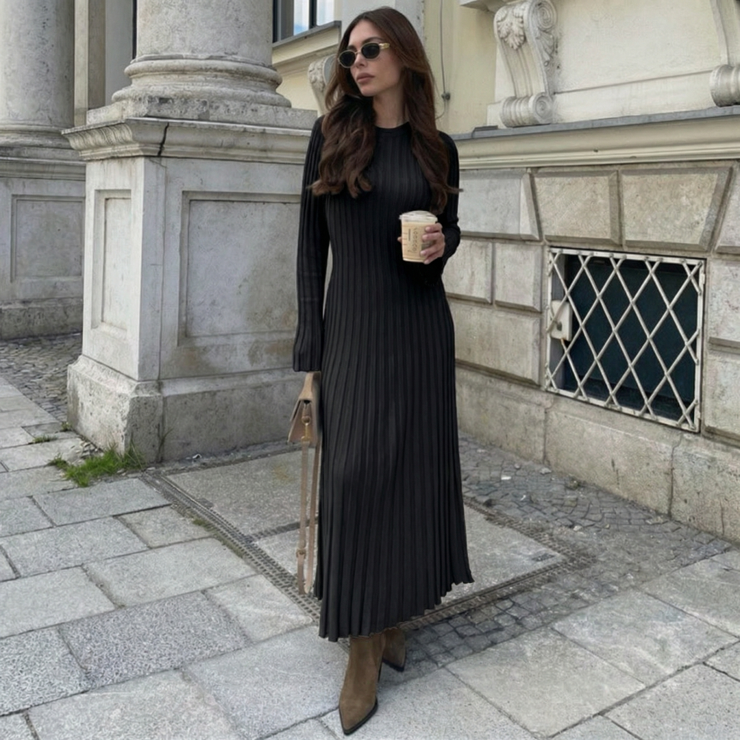 Women's Long Sleeve Crewneck Slim Fit Knit Maxi Dress