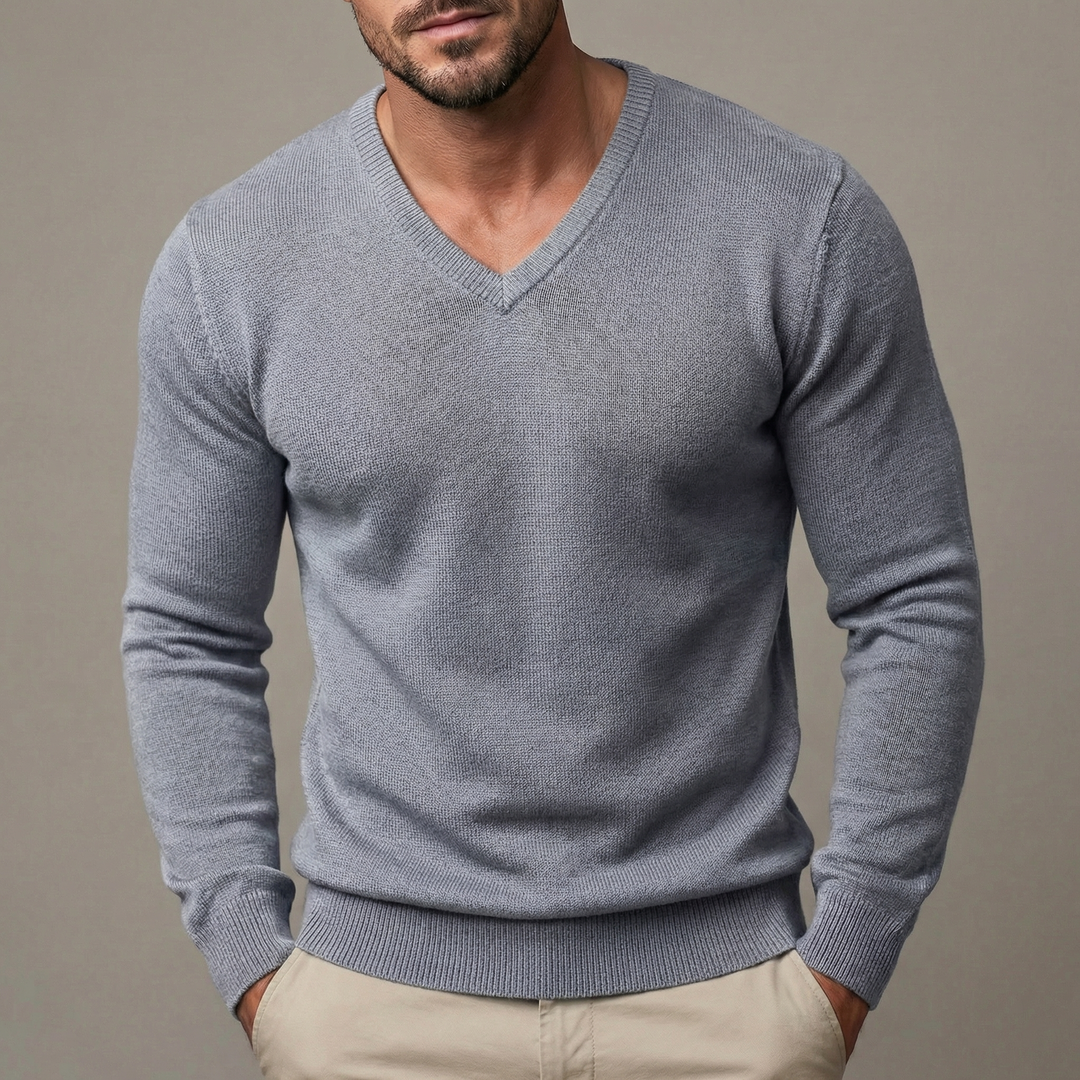 Men's Slim Fit V-Neck Knit Pullover Base Jumper