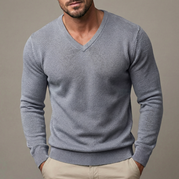 Men's Slim Fit V-Neck Knit Pullover Base Jumper