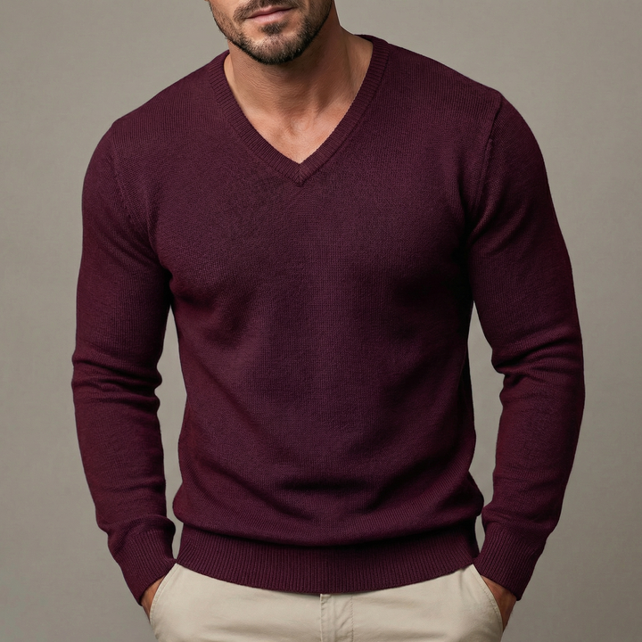 Men's Slim Fit V-Neck Knit Pullover Base Jumper