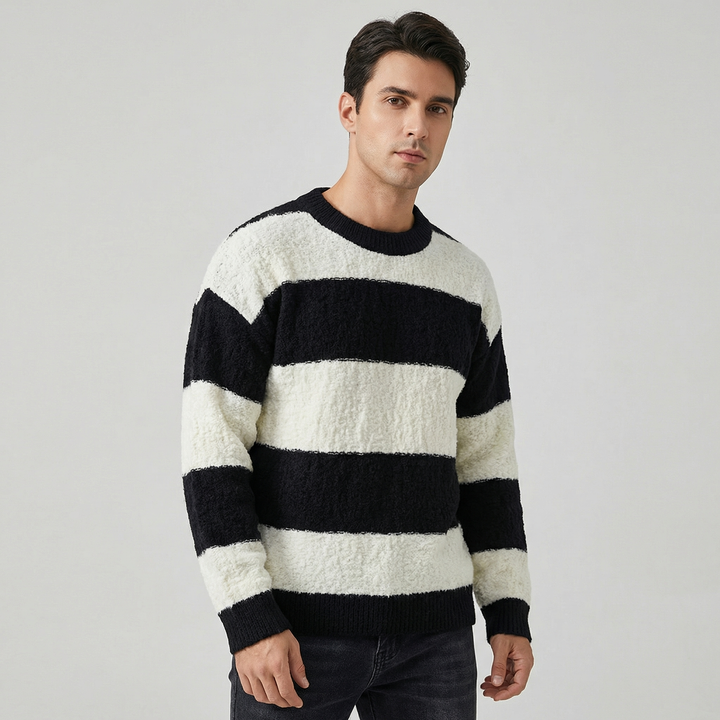 Men's Striped Contrast Crewneck Casual Knitwear Sweater
