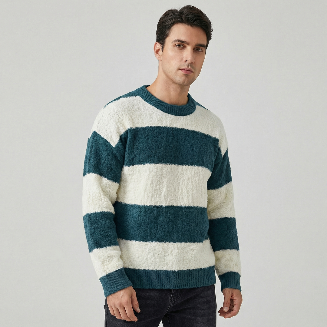 Men's Striped Contrast Crewneck Casual Knitwear Sweater