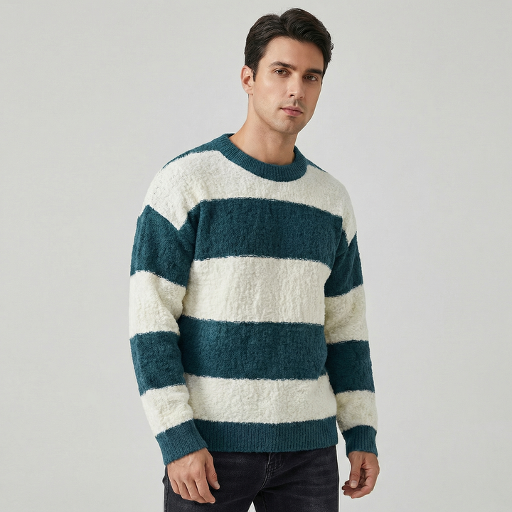Men's Striped Contrast Crewneck Casual Knitwear Sweater