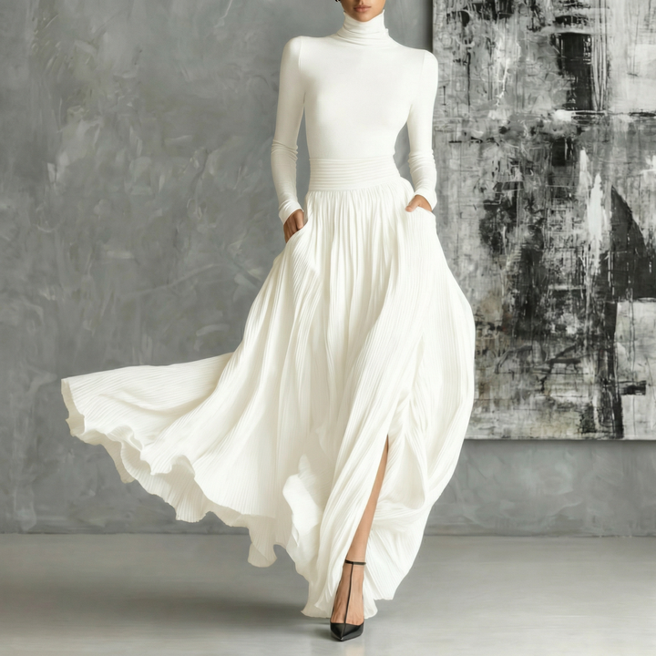 Women's French Vintage Long Sleeve Maxi Swing Dress